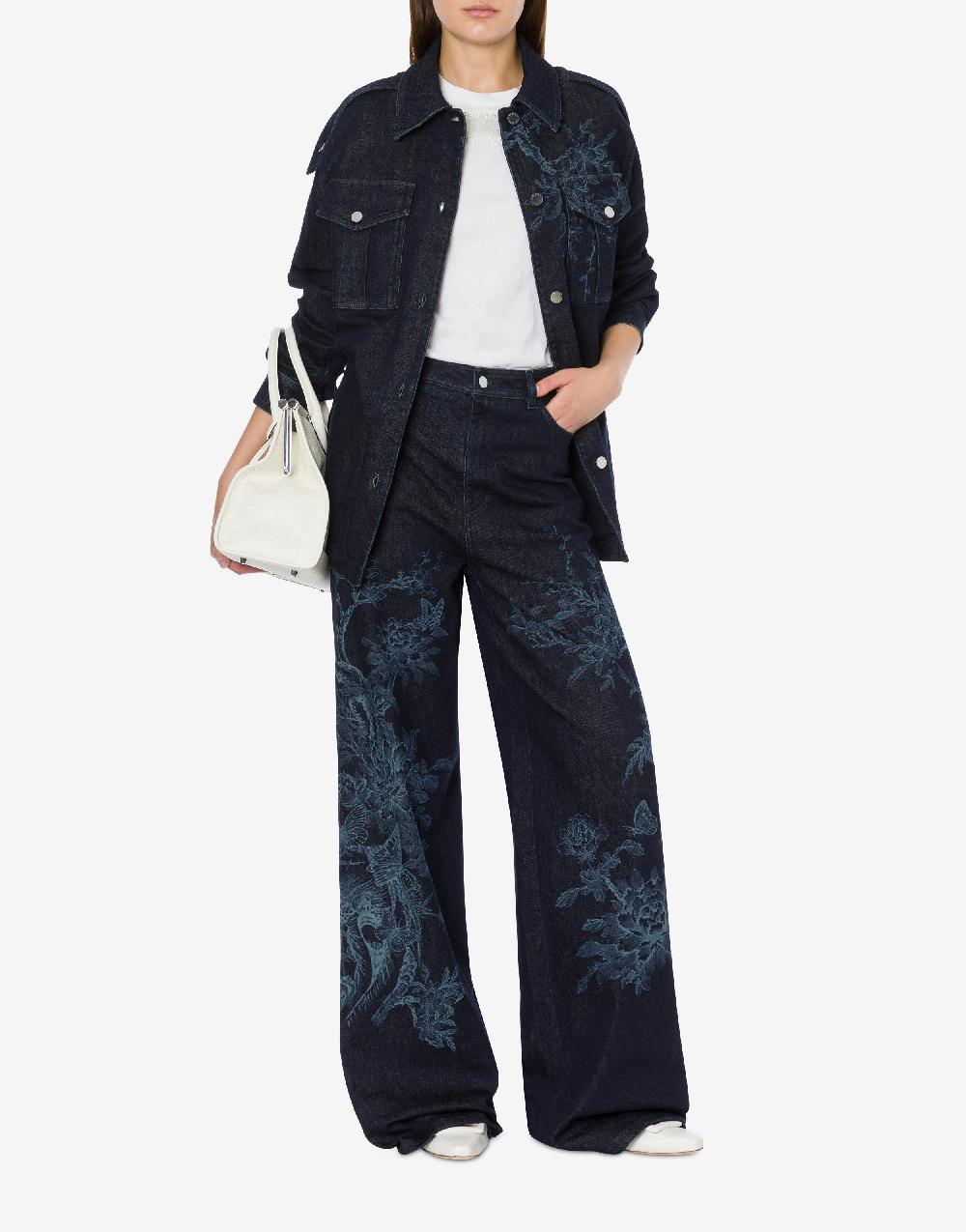 Alberta Ferretti Shirt jacket in denim con stampa ciliegio e farfalle Consegna Veloce