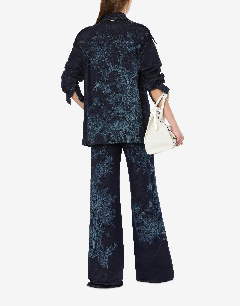 Alberta Ferretti Shirt jacket in denim con stampa ciliegio e farfalle Consegna Veloce