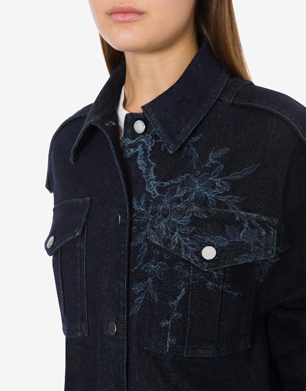 Alberta Ferretti Shirt jacket in denim con stampa ciliegio e farfalle Consegna Veloce