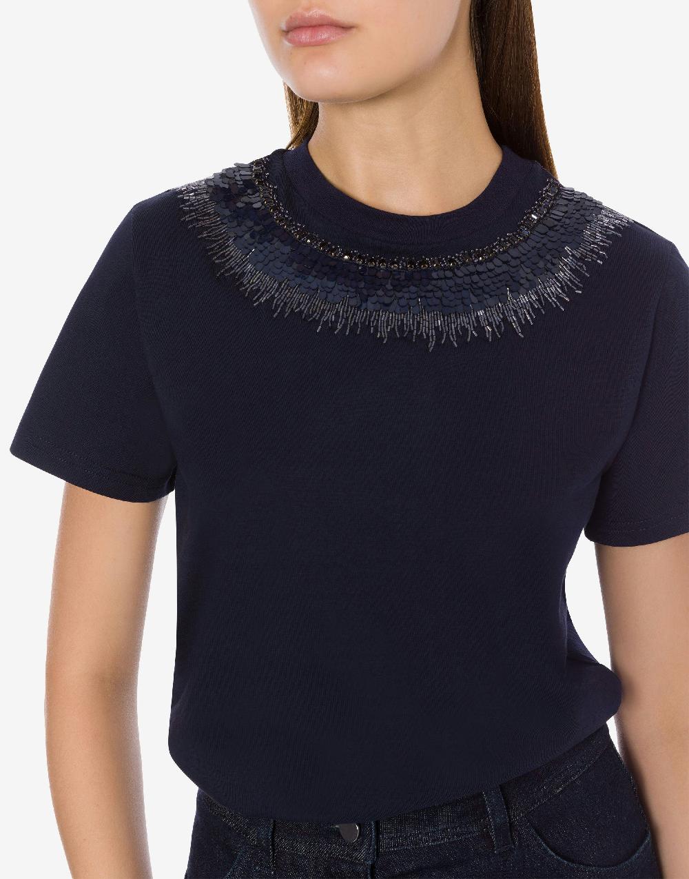 Alberta Ferretti T-shirt in jersey con ricamo paillettes e stones Shopping Online