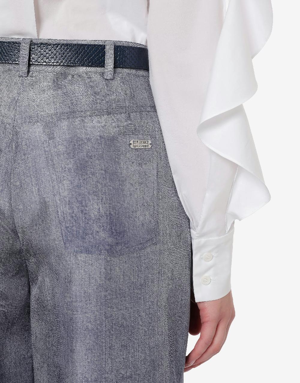 Alberta Ferretti Pantalone oversize in habotai stampa denim Prezzo Ridotto