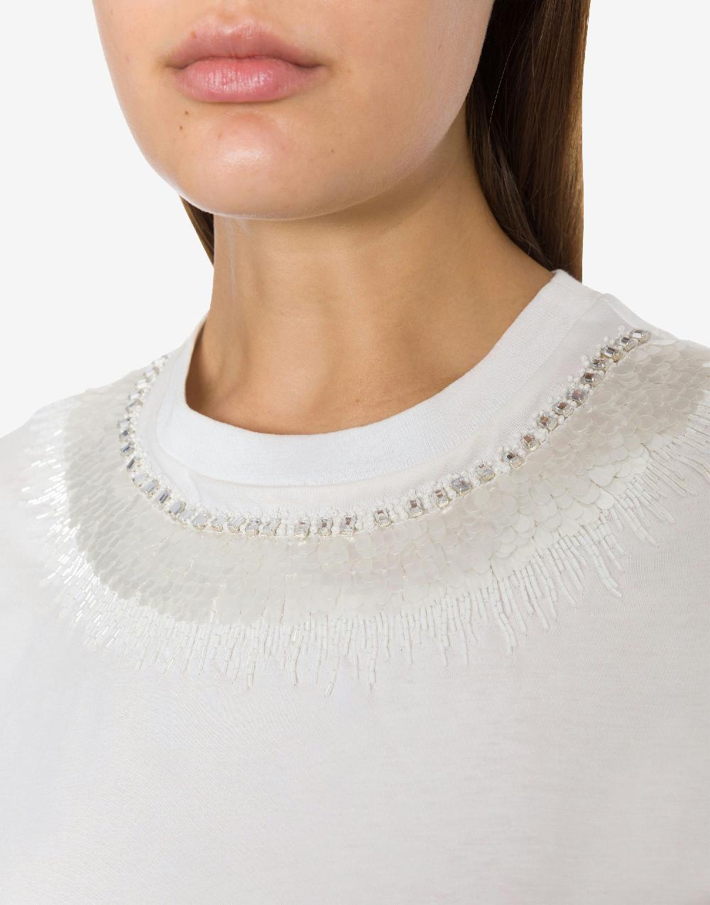 Alberta Ferretti T-shirt in jersey con ricamo paillettes e stones Sottocosto