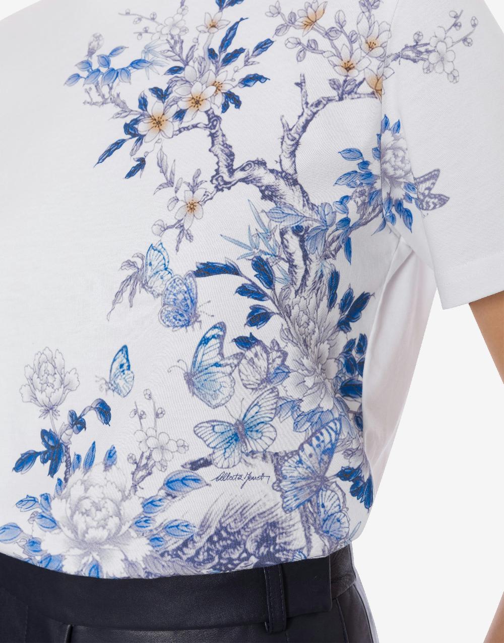 Alberta Ferretti T-shirt in jersey con stampa ciliegio e farfalle Novità