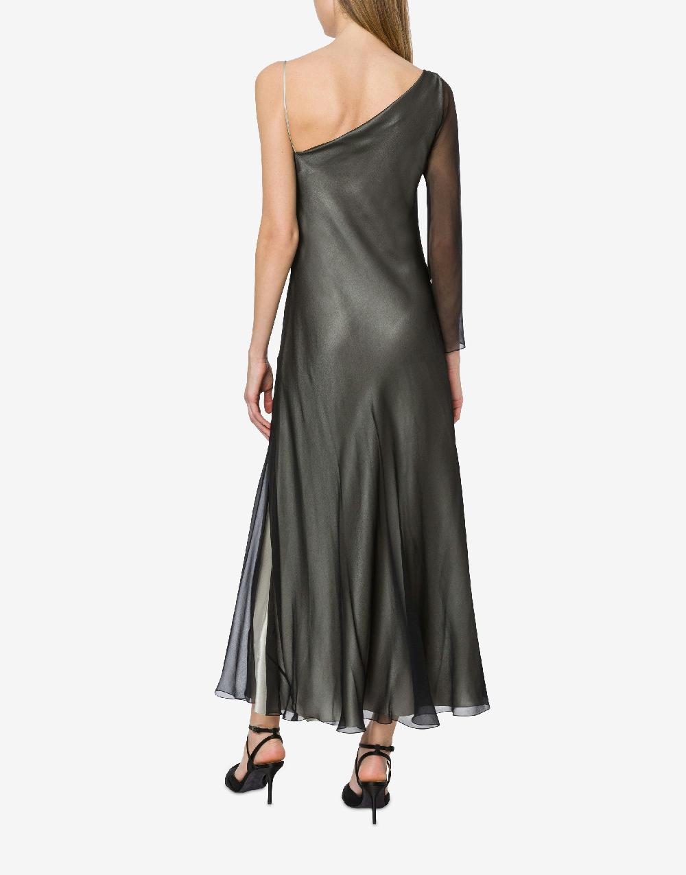 Alberta Ferretti Abito lungo in raso e chiffon con pizzo Outlet