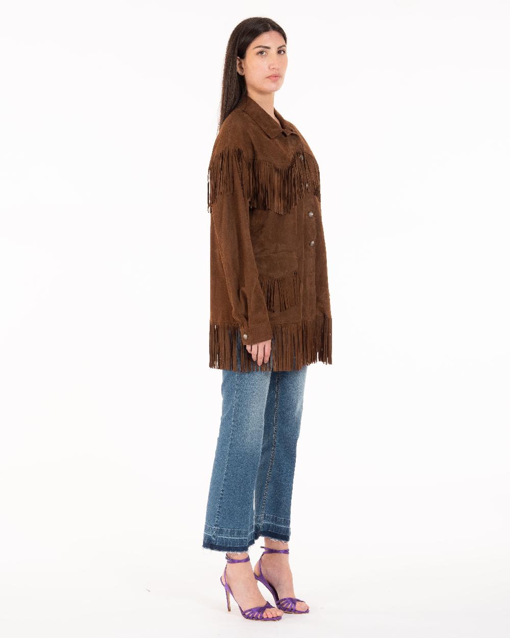 Alessandra chamonix PAIGE COGNAC / GIACCA CON FRANGE Consegna Veloce